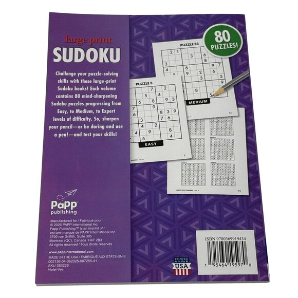 Large Print Sudoku Puzzle Book Vol 41 | 80 Puzzles | Easy Medium Expert - Picture 2 of 4